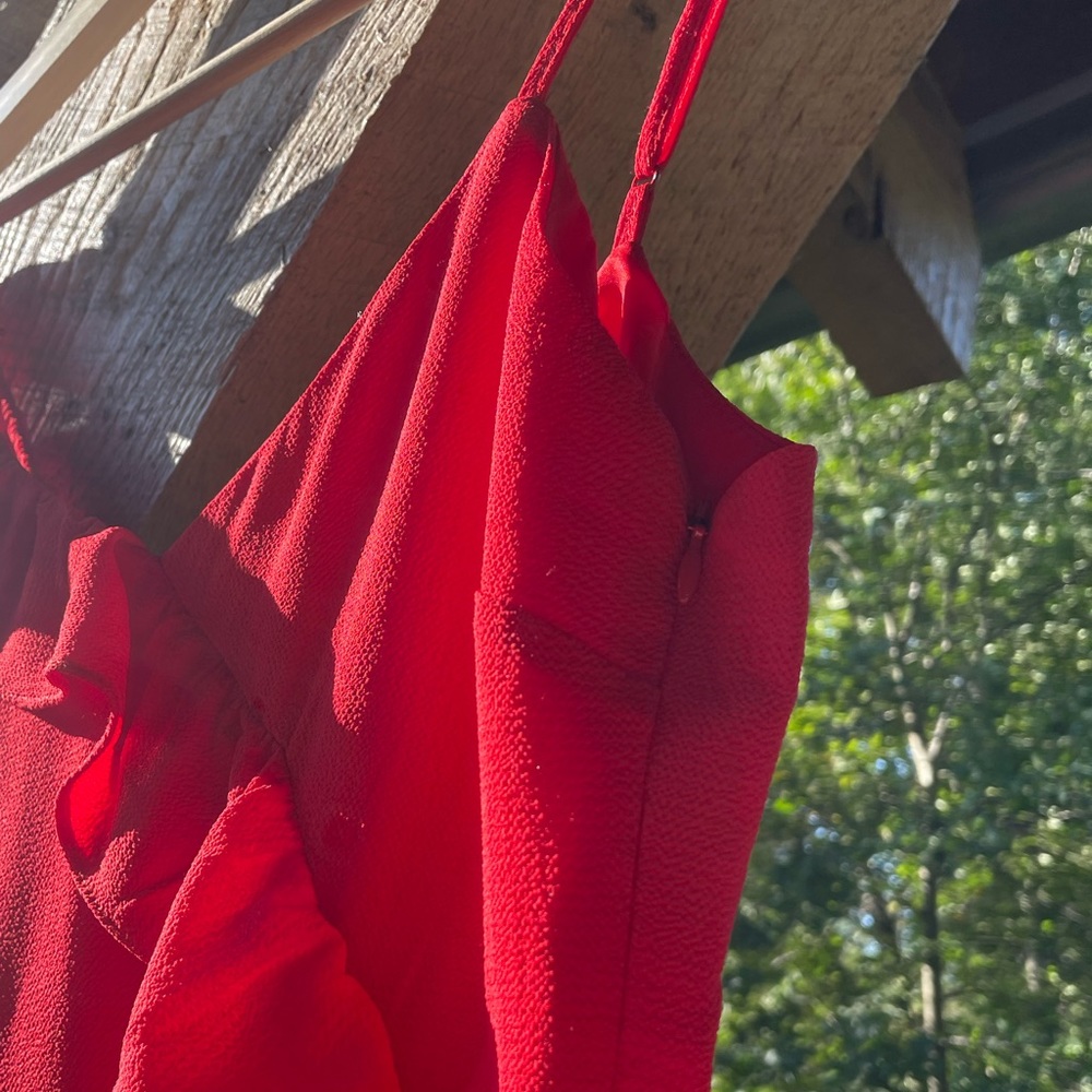 NWT Red Mini Dress with Ruffle Detail - Picture 6 of 11